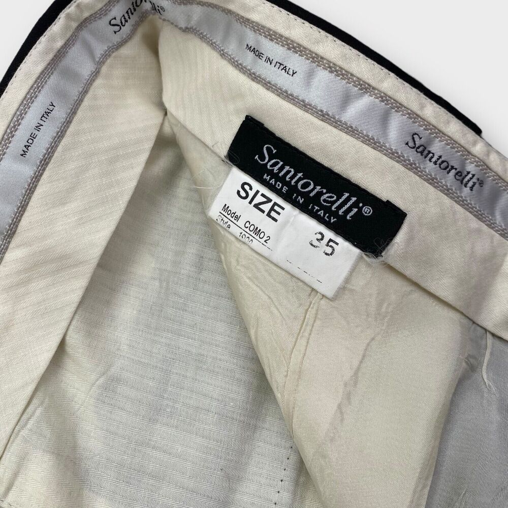 $255 Santorelli Dress Pants Mens 35x28 Como 2 Pleated Black Trousers Wool Italy - Picture 7 of 15